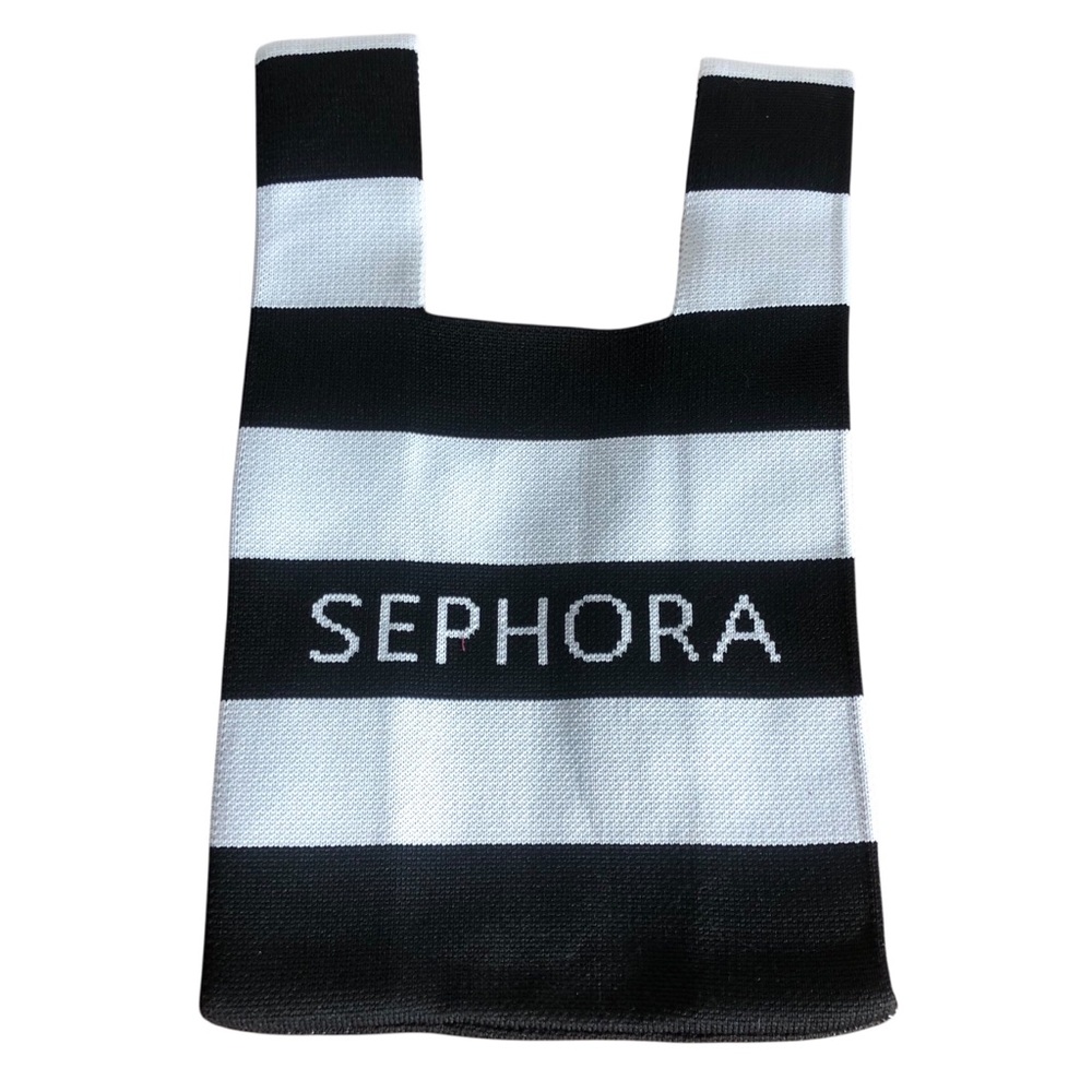 Sephora Limited Edition black/white small knitted makeup tote bag. NWOT